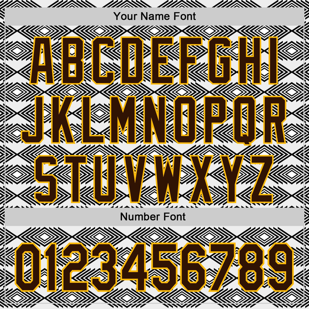 Custom White Brown Black-Gold Geometric Diamond Grid Rhombus Authentic Baseball Jersey