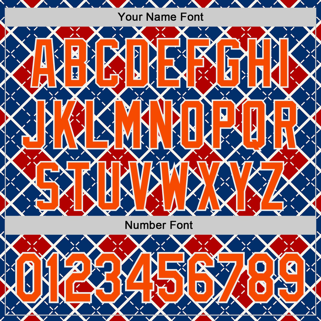 Custom US Navy Blue Orange Red-White Geometric Diamond Grid Rhombus Authentic Baseball Jersey