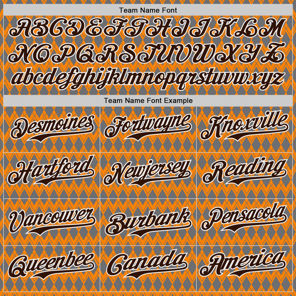 Custom Orange Brown Gray-White Geometric Diamond Grid Rhombus Authentic Baseball Jersey