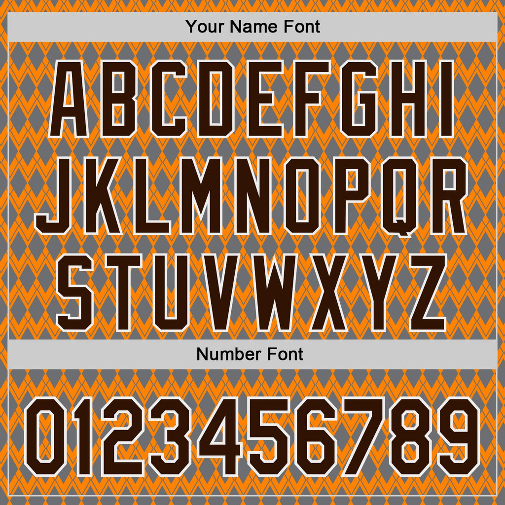 Custom Orange Brown Gray-White Geometric Diamond Grid Rhombus Authentic Baseball Jersey