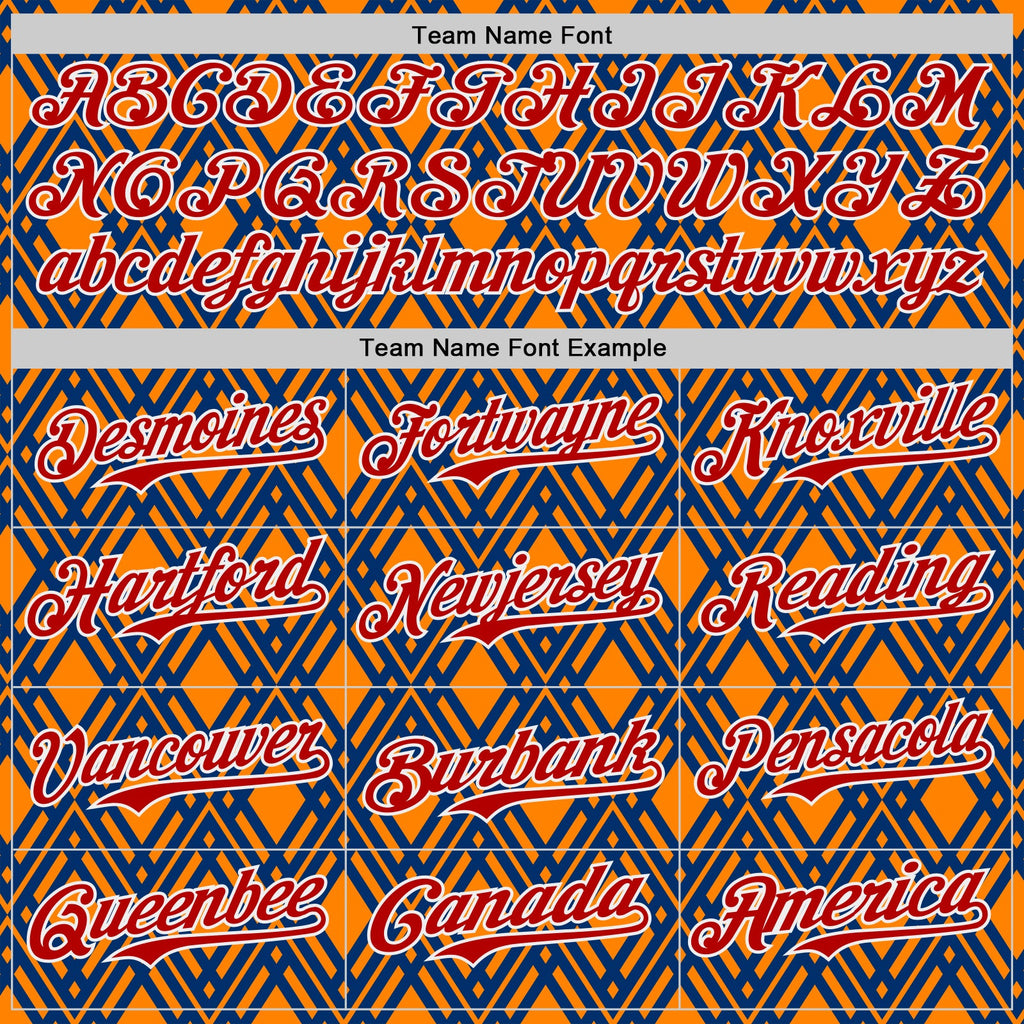 Custom Orange Red Blue-White Geometric Diamond Grid Rhombus Authentic Baseball Jersey