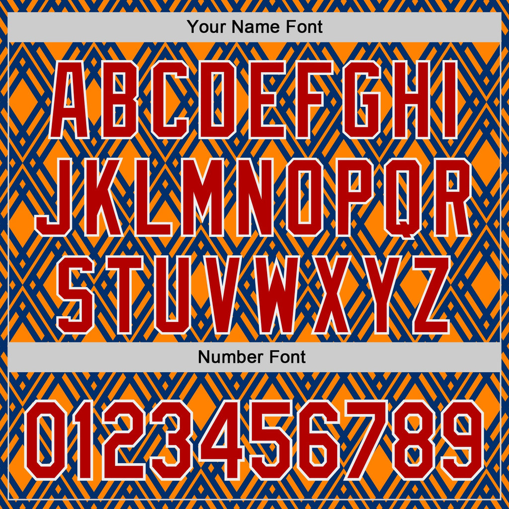 Custom Orange Red Blue-White Geometric Diamond Grid Rhombus Authentic Baseball Jersey