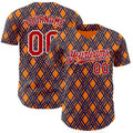Custom Orange Red Blue-White Geometric Diamond Grid Rhombus Authentic Baseball Jersey