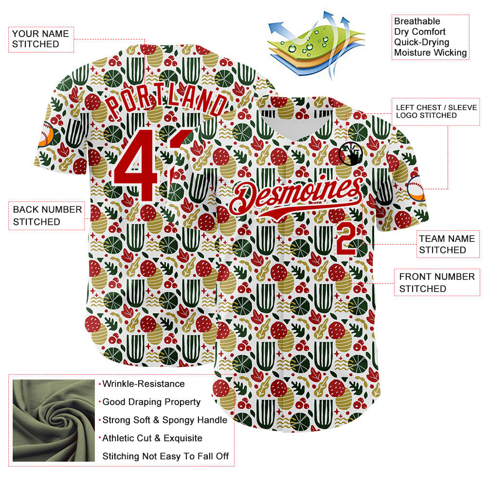 Custom White-Red Foodie Fruit Authentic Baseball Jersey
