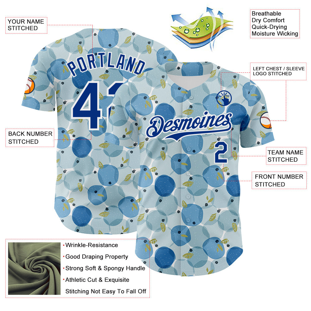 Custom Blue Royal-White Foodie Blueberry Authentic Baseball Jersey