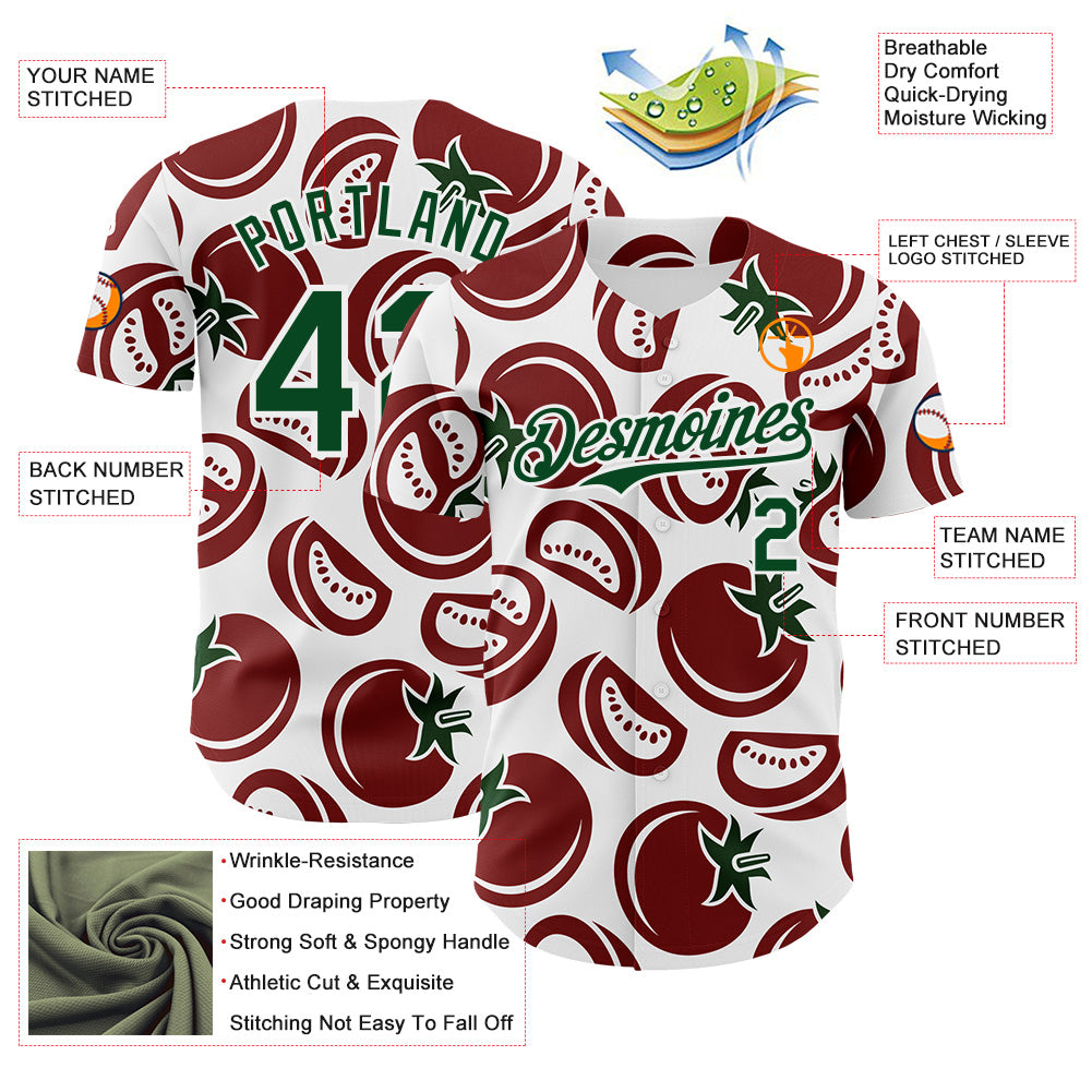 Custom White-Green Foodie Tomato Authentic Baseball Jersey