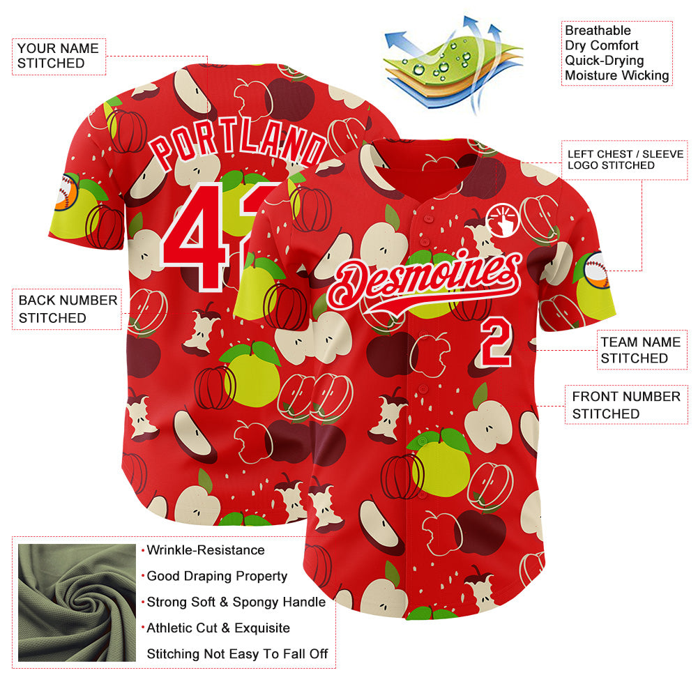 Custom Fire Red-White Foodie Apples & Pears Authentic Baseball Jersey