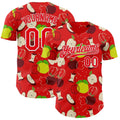 Custom Fire Red-White Foodie Apples & Pears Authentic Baseball Jersey