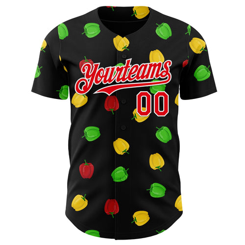 Custom Black Fire Red-White Foodie Bell Pepper Authentic Baseball Jersey