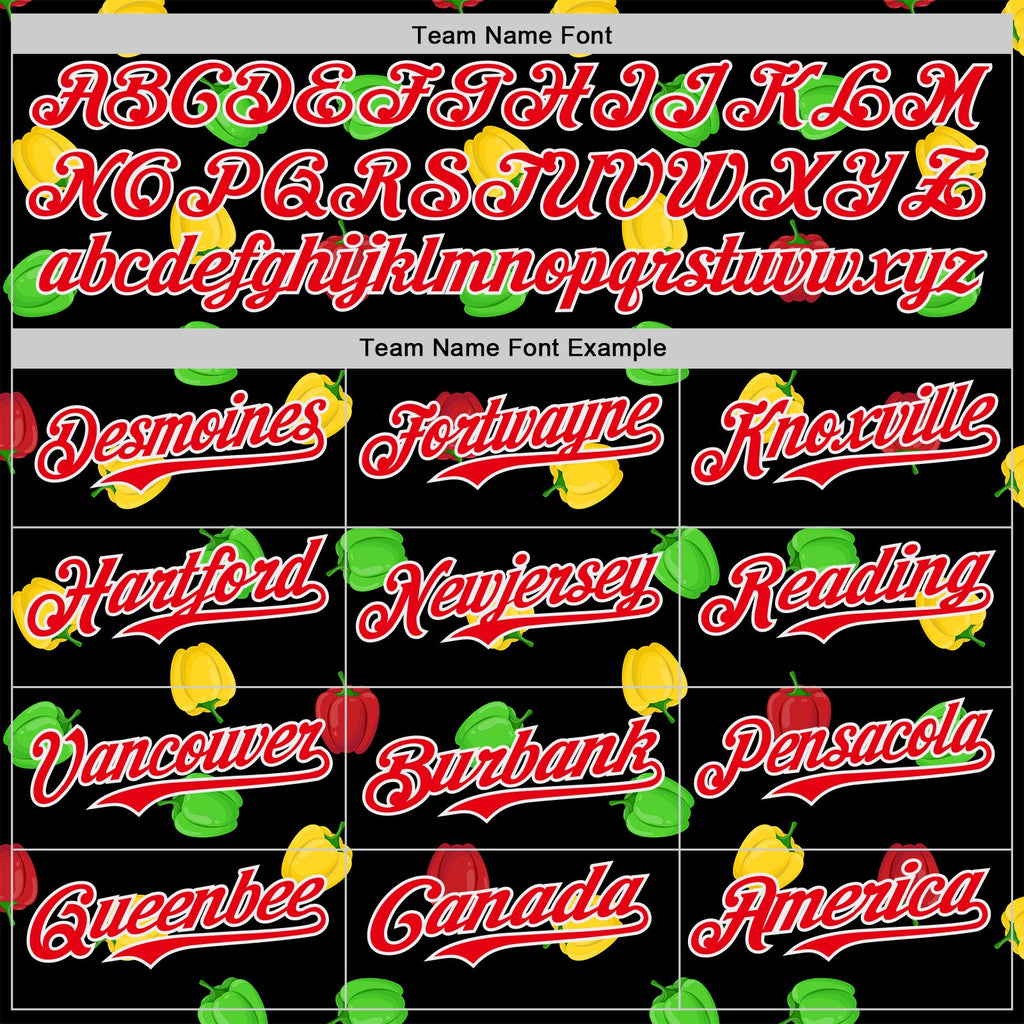 Custom Black Fire Red-White Foodie Bell Pepper Authentic Baseball Jersey