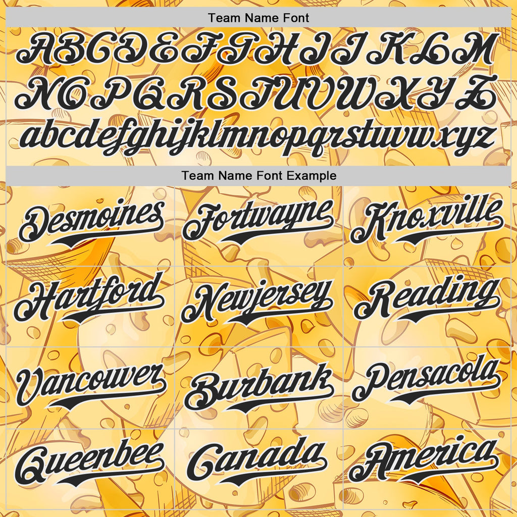 Custom Yellow Black-White Foodie Cheese Authentic Baseball Jersey