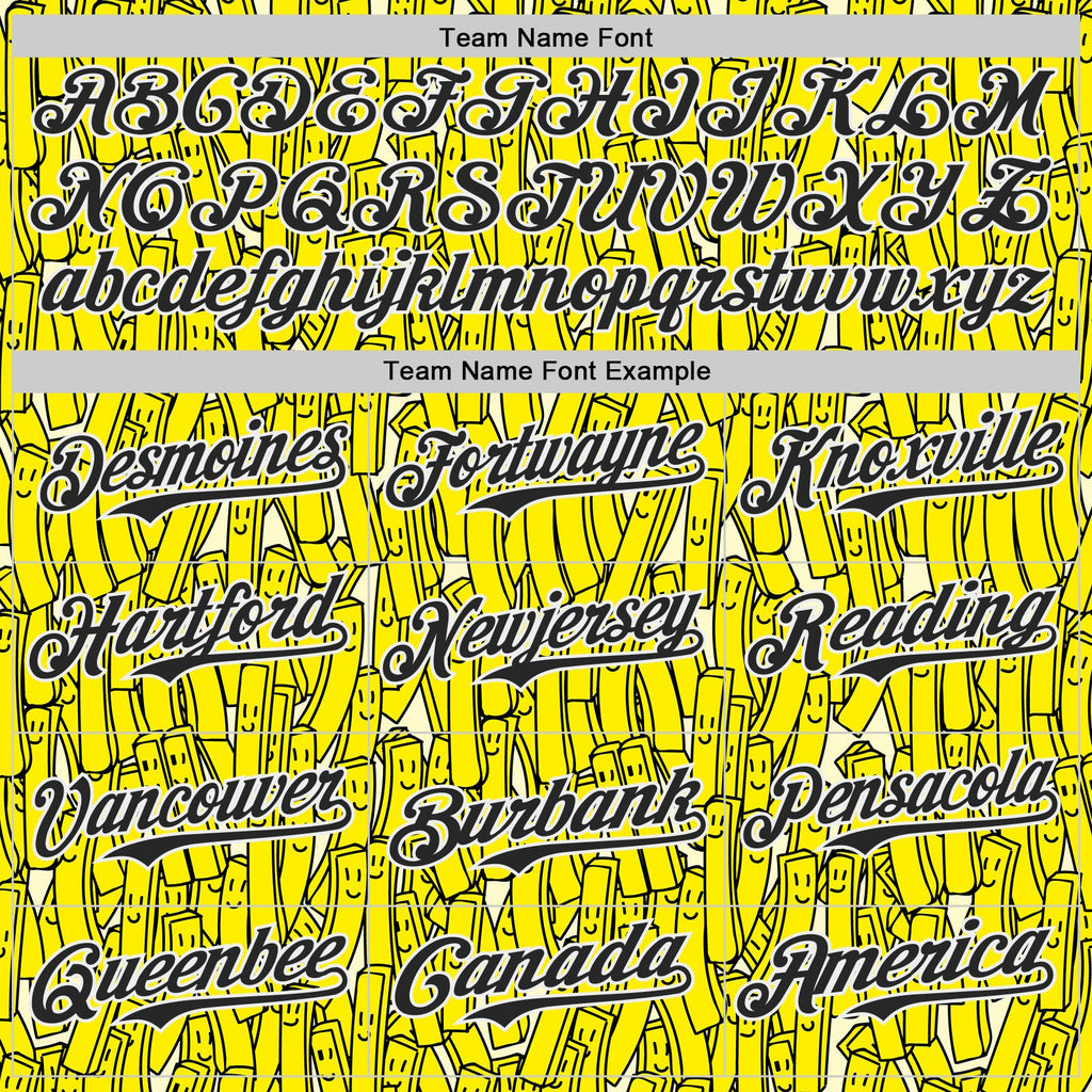 Custom Yellow Black-White Foodie Fries Authentic Baseball Jersey