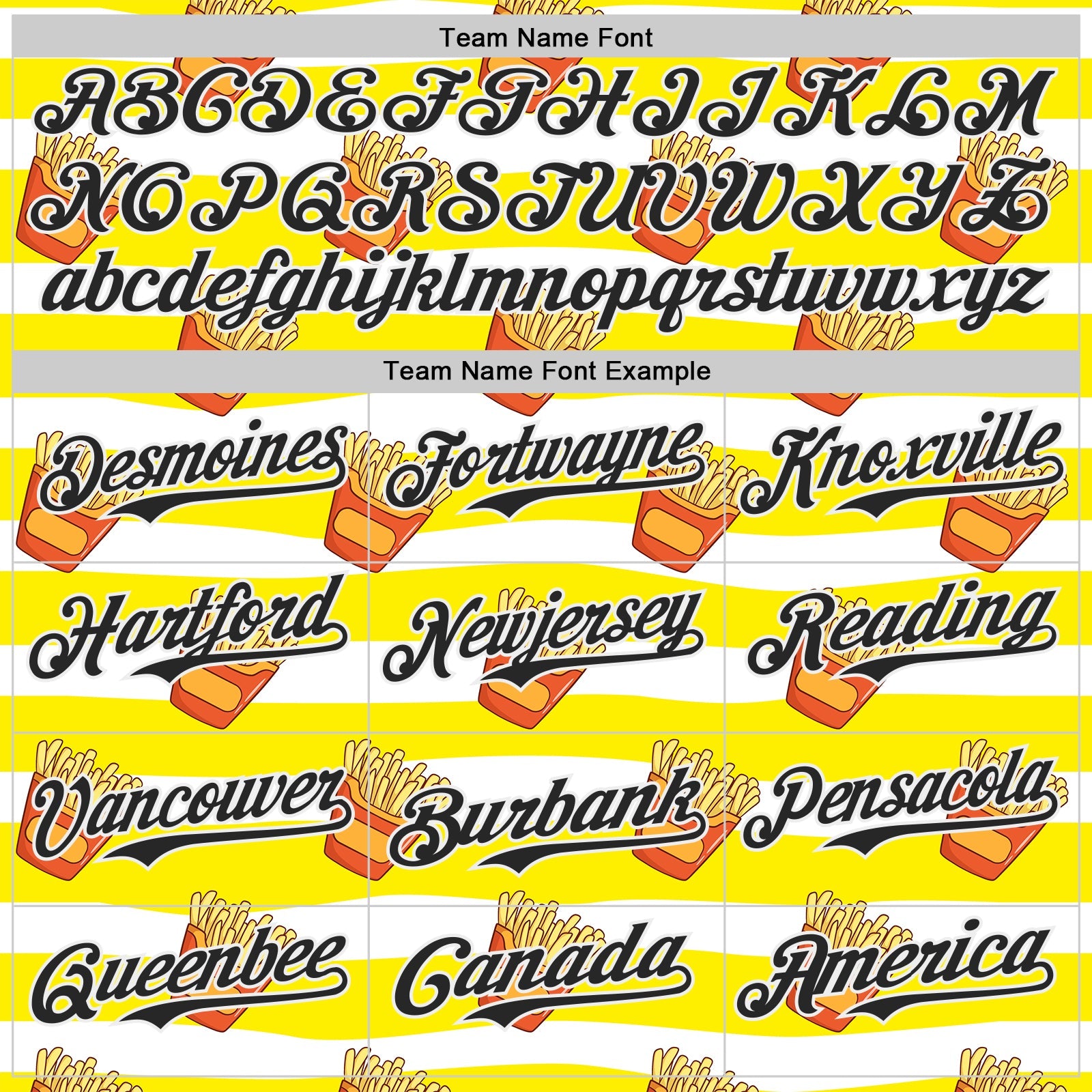 Custom Yellow Black-White Foodie Fries Authentic Baseball Jersey