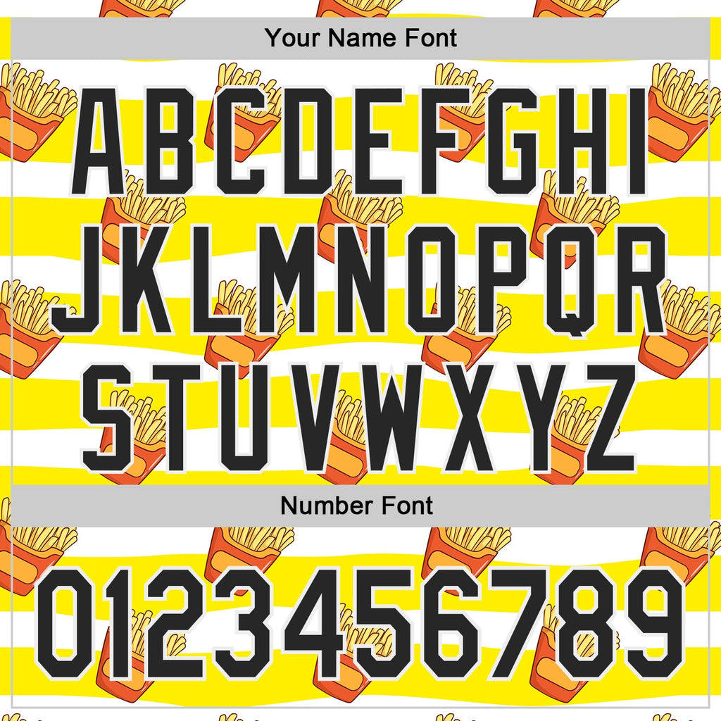 Custom Yellow Black-White Foodie Fries Authentic Baseball Jersey