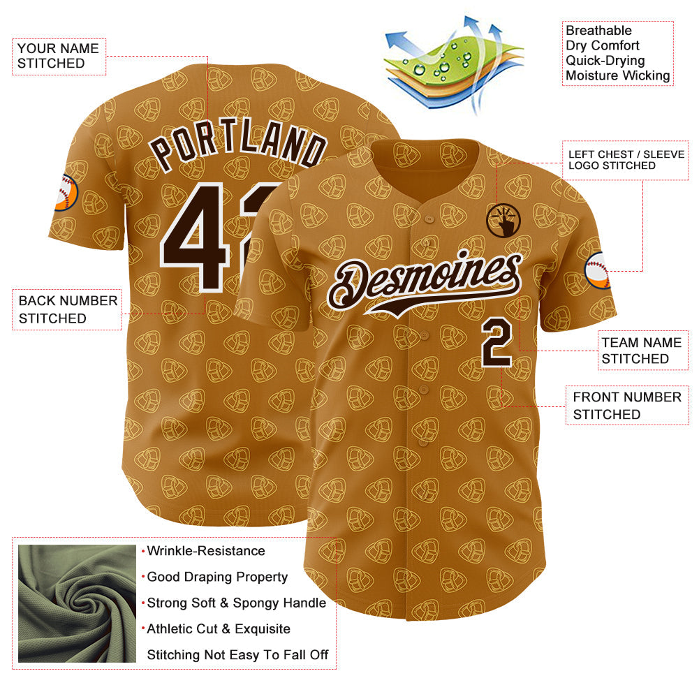 Custom Yellow Brown-White Foodie Pretzel Authentic Baseball Jersey