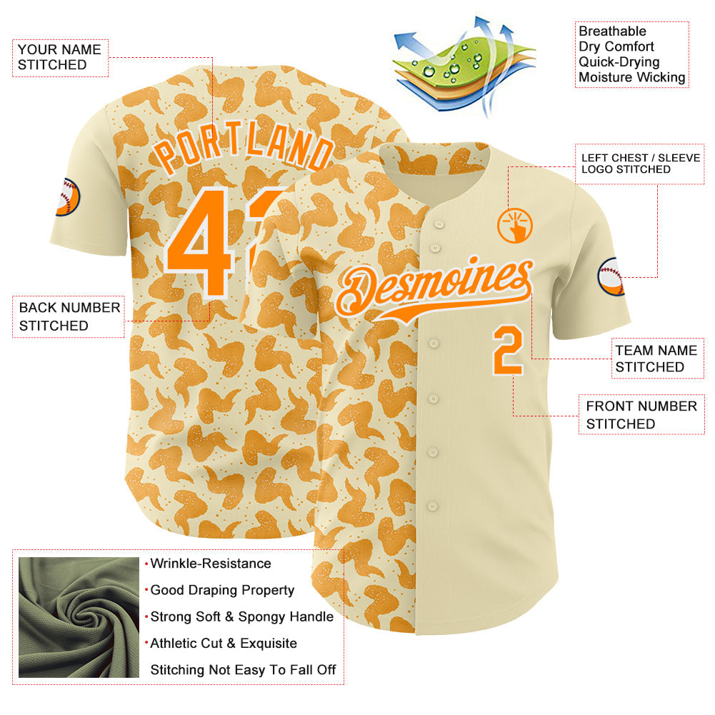 Custom Cream Bay Orange-White Foodie Fried Chicken Authentic Baseball Jersey