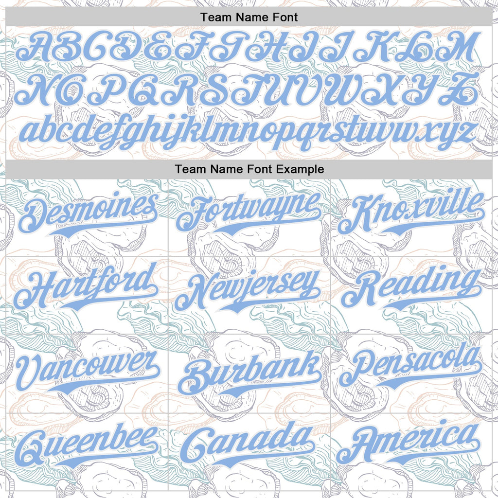 Custom White-Light Blue Foodie Oysters Authentic Baseball Jersey