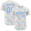 Custom White-Light Blue Foodie Oysters Authentic Baseball Jersey
