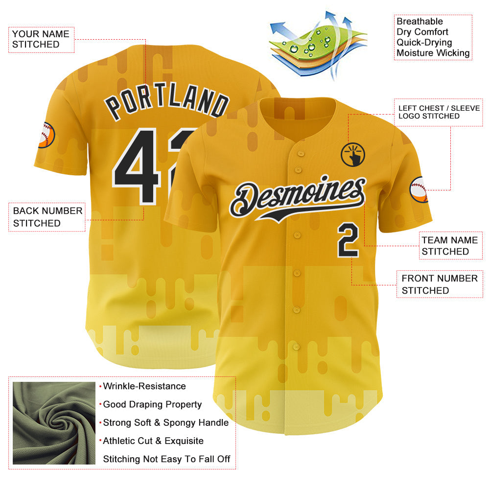 Custom Yellow Black-White Foodie Cheese Authentic Baseball Jersey