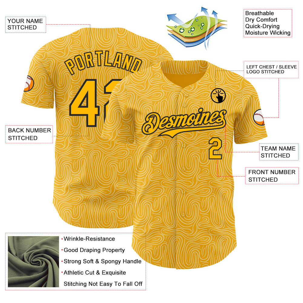 Custom Gold-Black Foodie Pasta Spaghetti Authentic Baseball Jersey