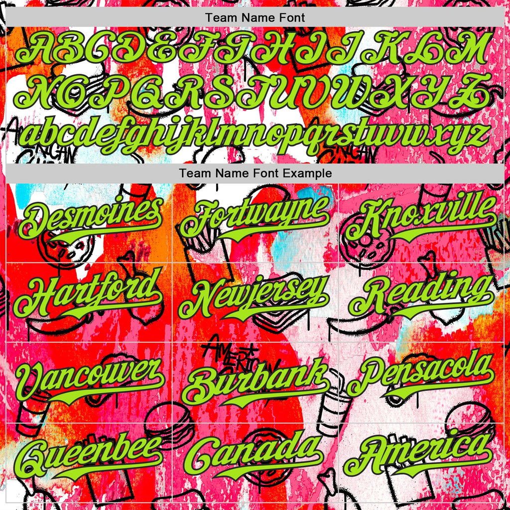Custom Pink Neon Green-Black Foodie American Cuisine Fast Food Burger Fries & Pizza Authentic Baseball Jersey