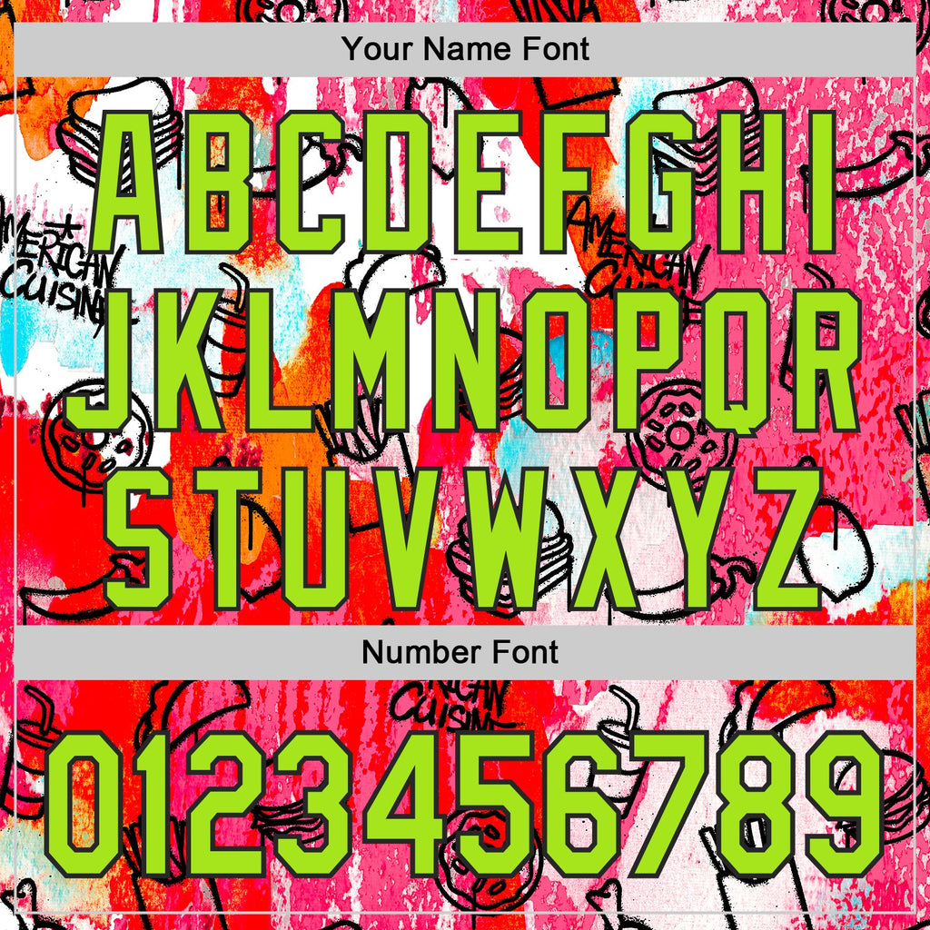 Custom Pink Neon Green-Black Foodie American Cuisine Fast Food Burger Fries & Pizza Authentic Baseball Jersey