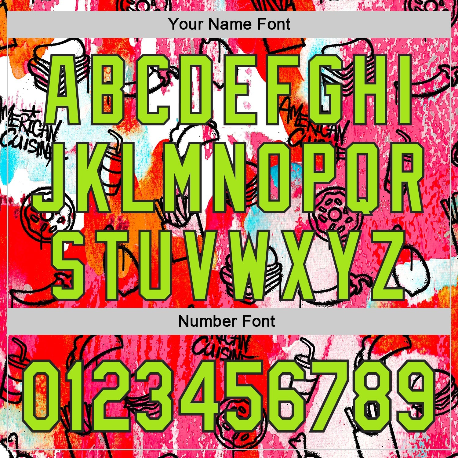 Custom Pink Neon Green-Black Foodie American Cuisine Fast Food Burger Fries & Pizza Authentic Baseball Jersey