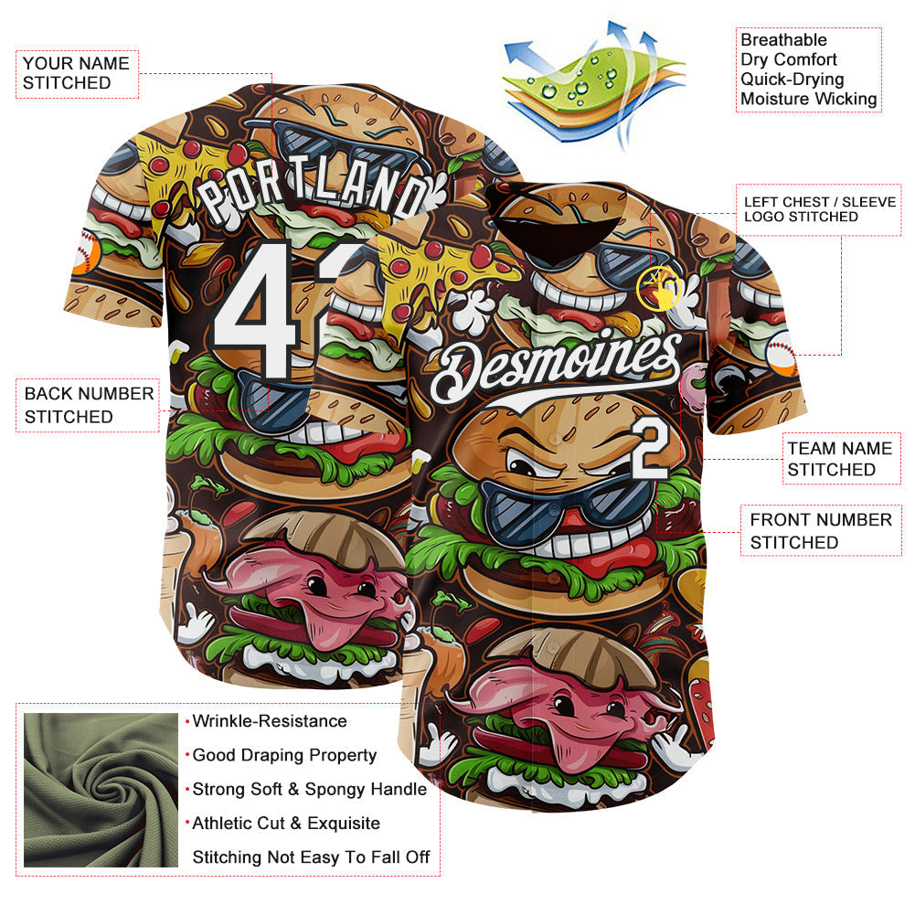 Custom Black-White Foodie Fast Food Hamburger Authentic Baseball Jersey