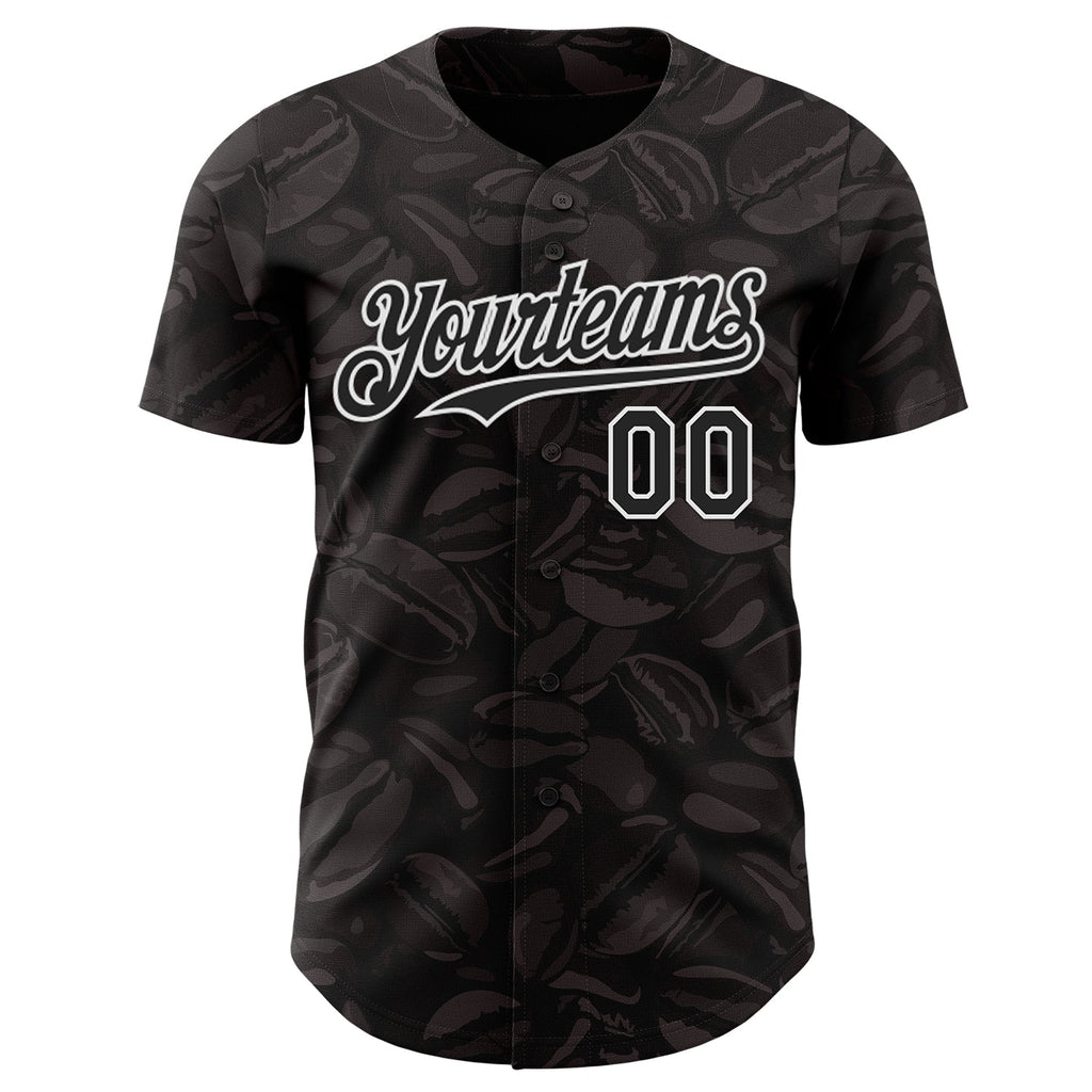 Custom Black-White Foodie Coffee Beans Authentic Baseball Jersey