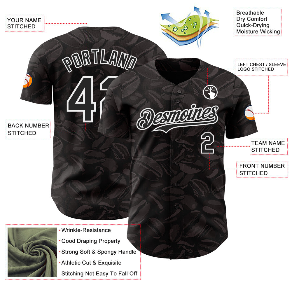 Custom Black-White Foodie Coffee Beans Authentic Baseball Jersey