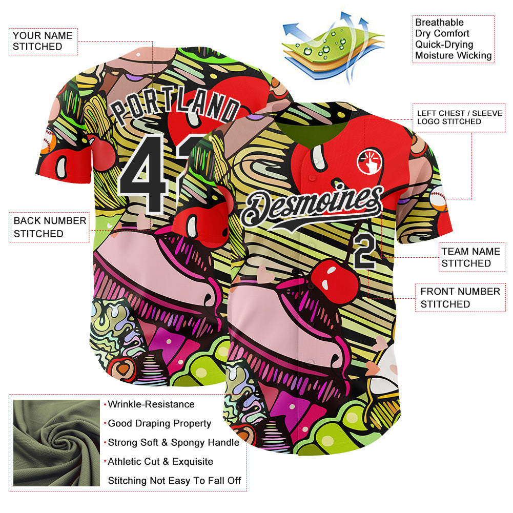 Custom Green Black-White Foodie Cake Ice Cream Authentic Baseball Jersey