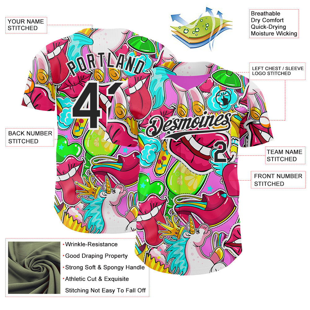 Custom Pink Black-White Foodie Cake Ice Cream Authentic Baseball Jersey