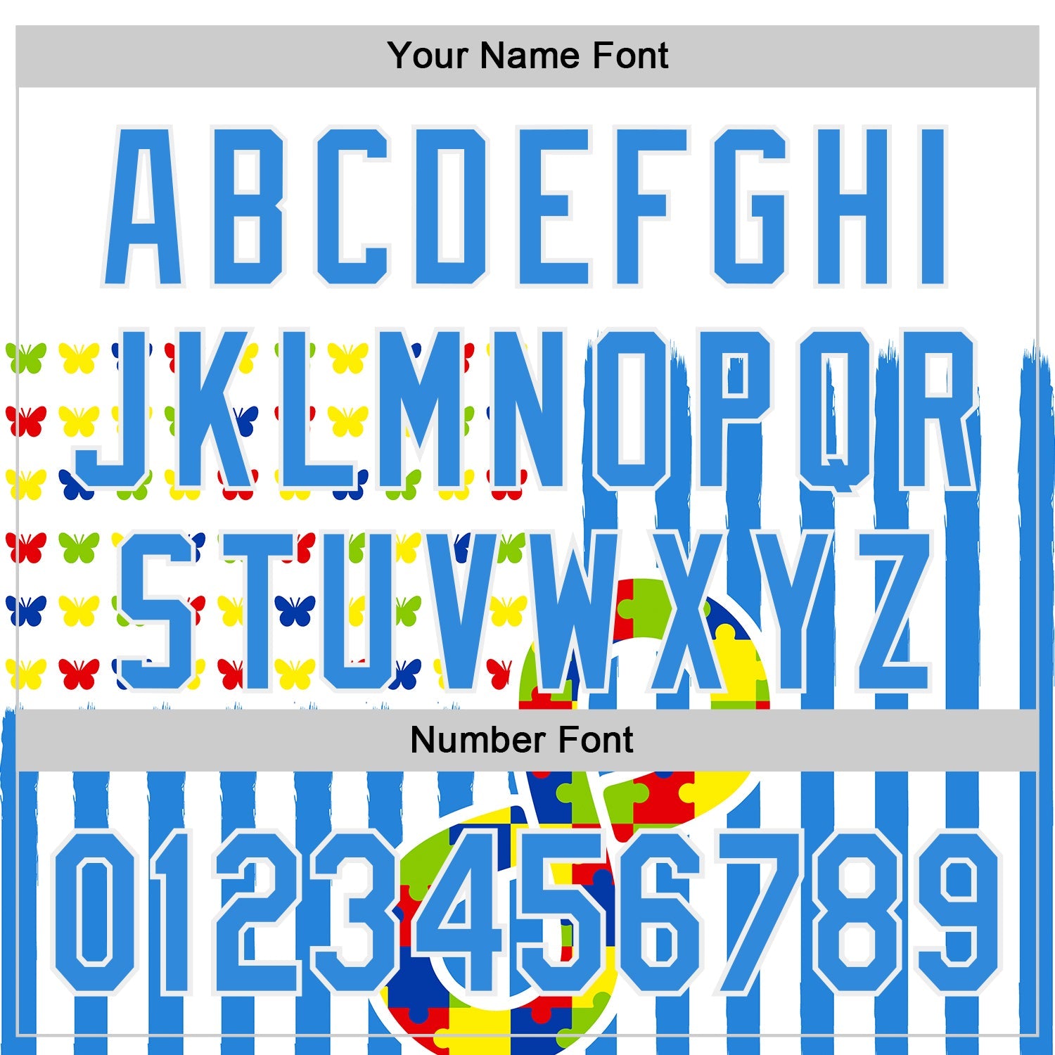 Custom White-Electric Blue Autism Awareness Support Puzzle Infinity Butterfly Authentic Baseball Jersey