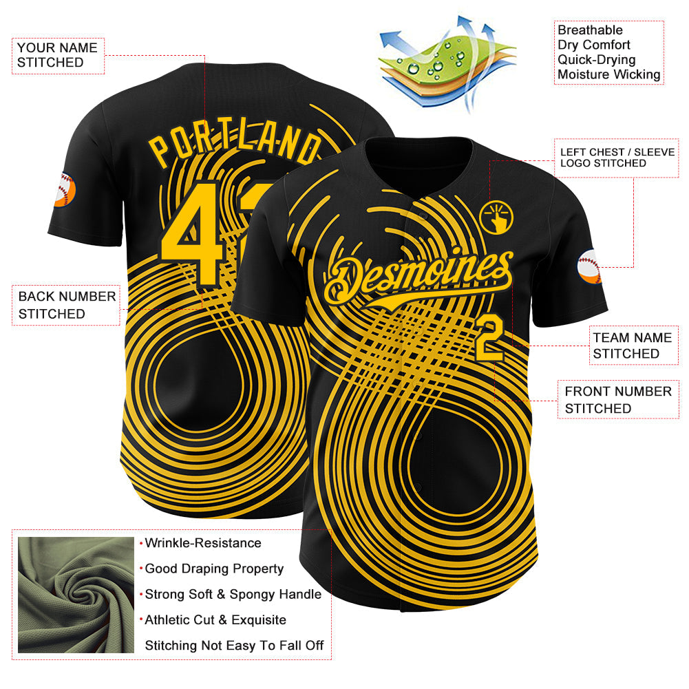 Custom Black-Yellow Autism Acceptance Gold Infinity Authentic Baseball Jersey