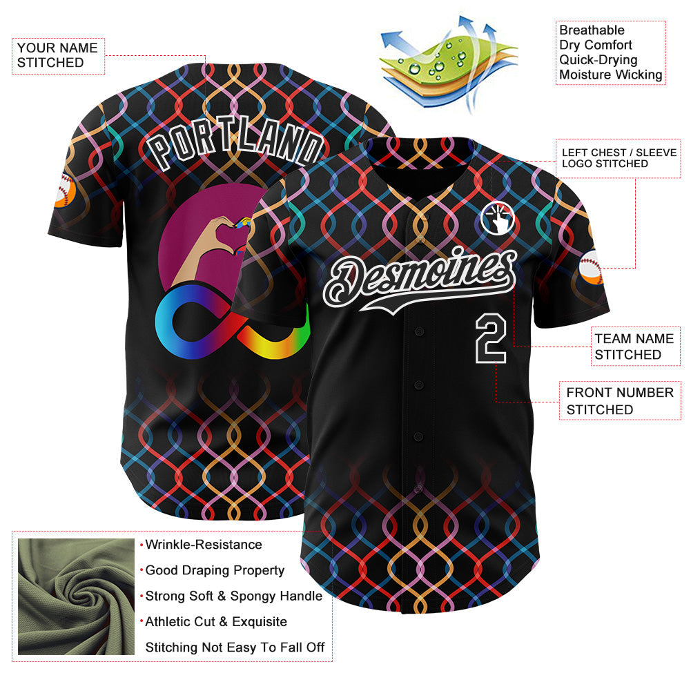 Custom Black-White Autism Acceptance Rainbow Infinity Authentic Baseball Jersey