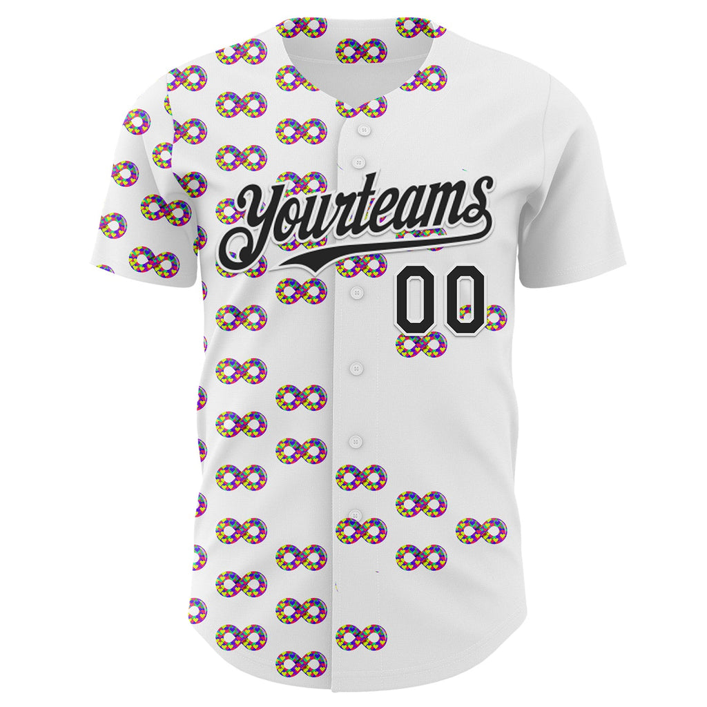 Custom White-Black Autism Acceptance Puzzle Infinity Authentic Baseball Jersey