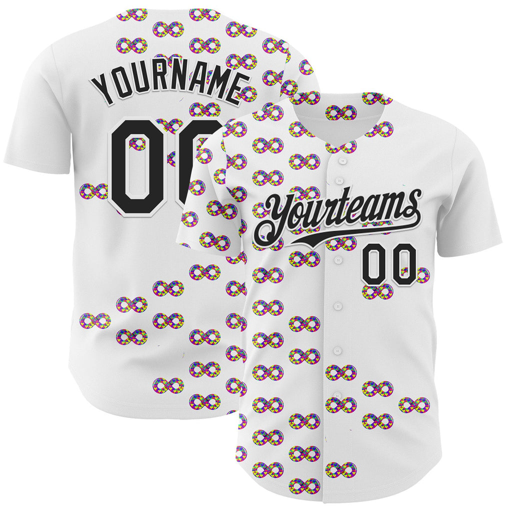 Custom White-Black Autism Acceptance Puzzle Infinity Authentic Baseball Jersey