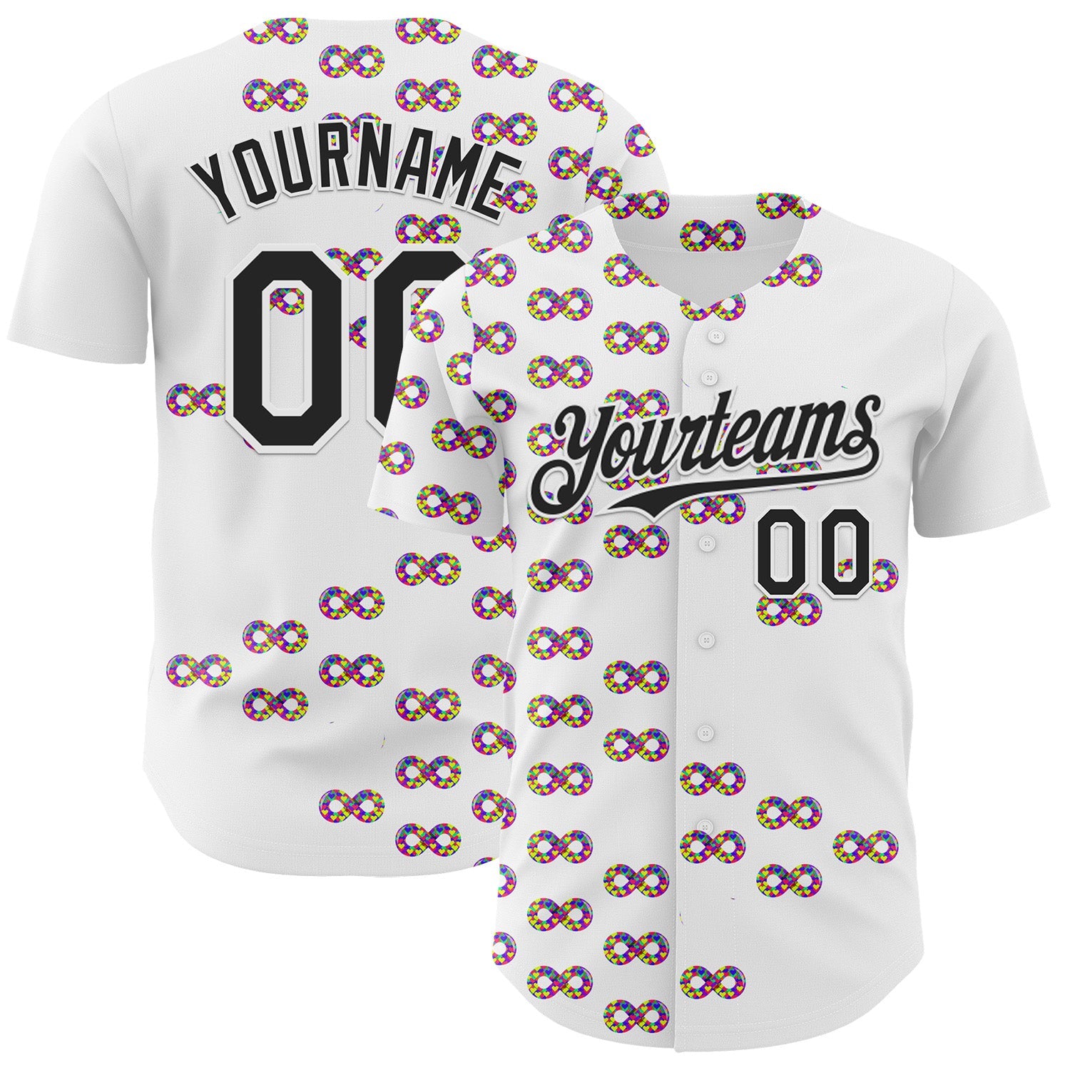 Custom White-Black Autism Acceptance Puzzle Infinity Authentic Baseball Jersey