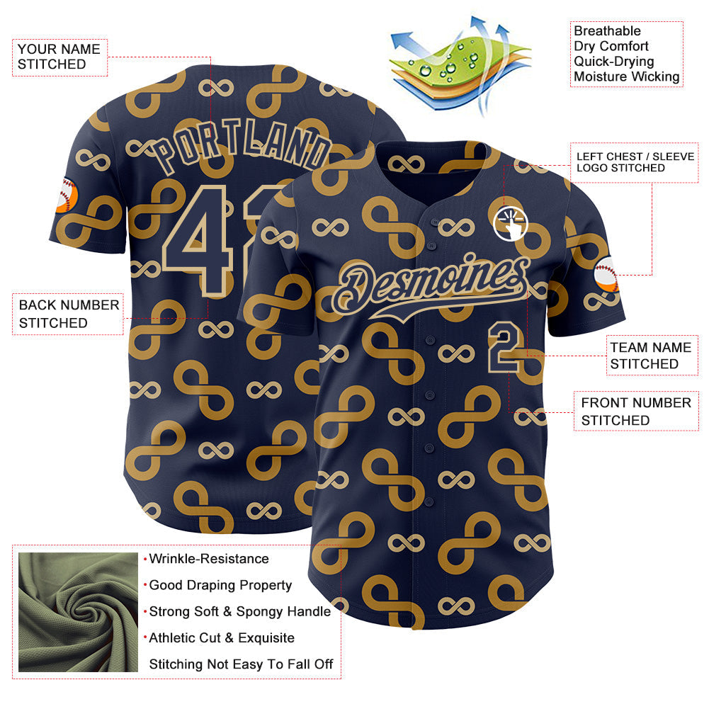 Custom Navy-Vegas Gold Autism Acceptance Gold Infinity Authentic Baseball Jersey