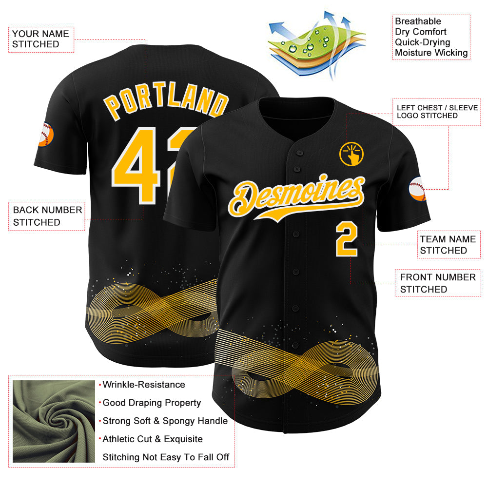 Custom Black Gold-White Autism Acceptance Gold Infinity Authentic Baseball Jersey