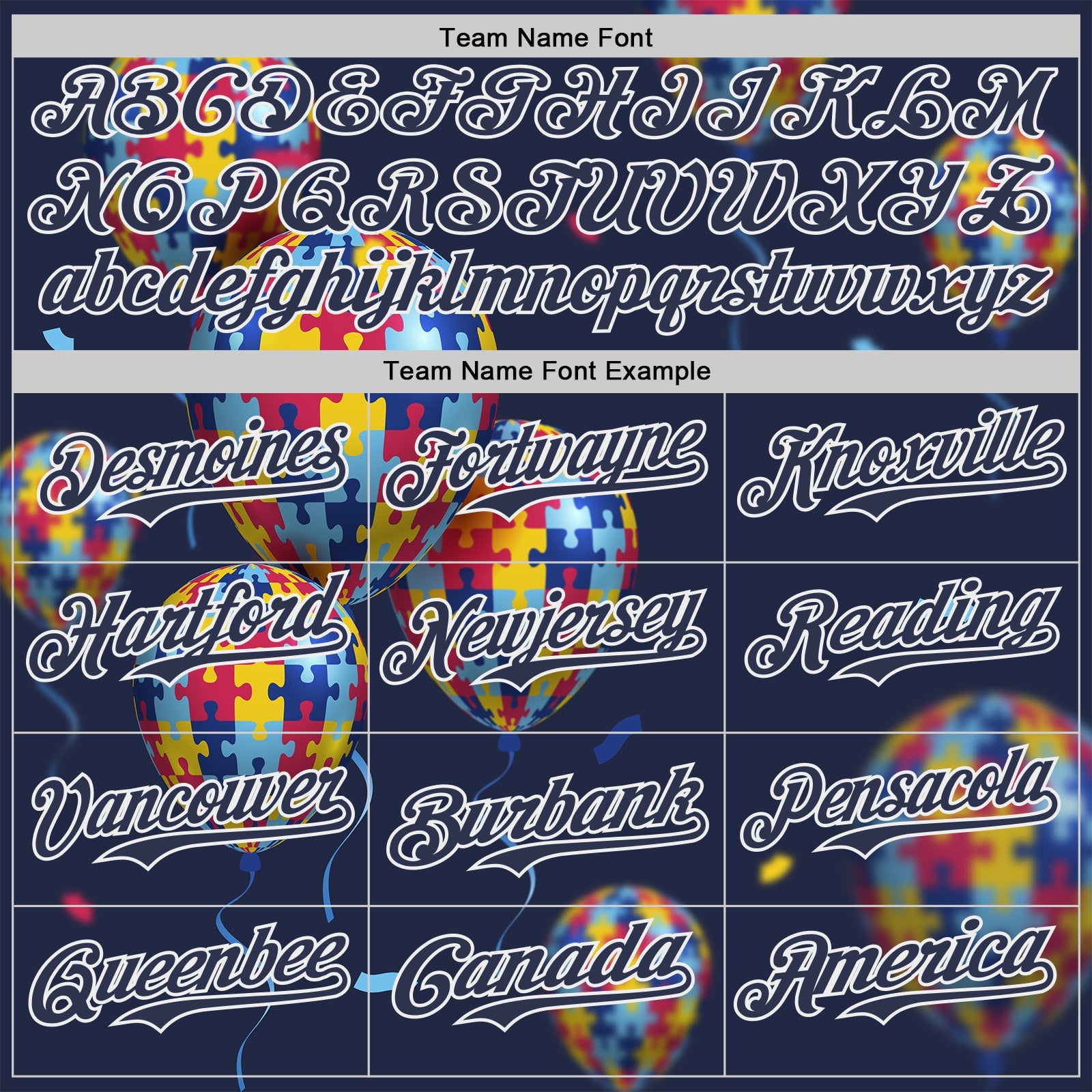 Custom Navy-White Autism Awareness Support Puzzle Infinity Balloon Authentic Baseball Jersey