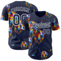 Custom Navy-White Autism Awareness Support Puzzle Infinity Balloon Authentic Baseball Jersey