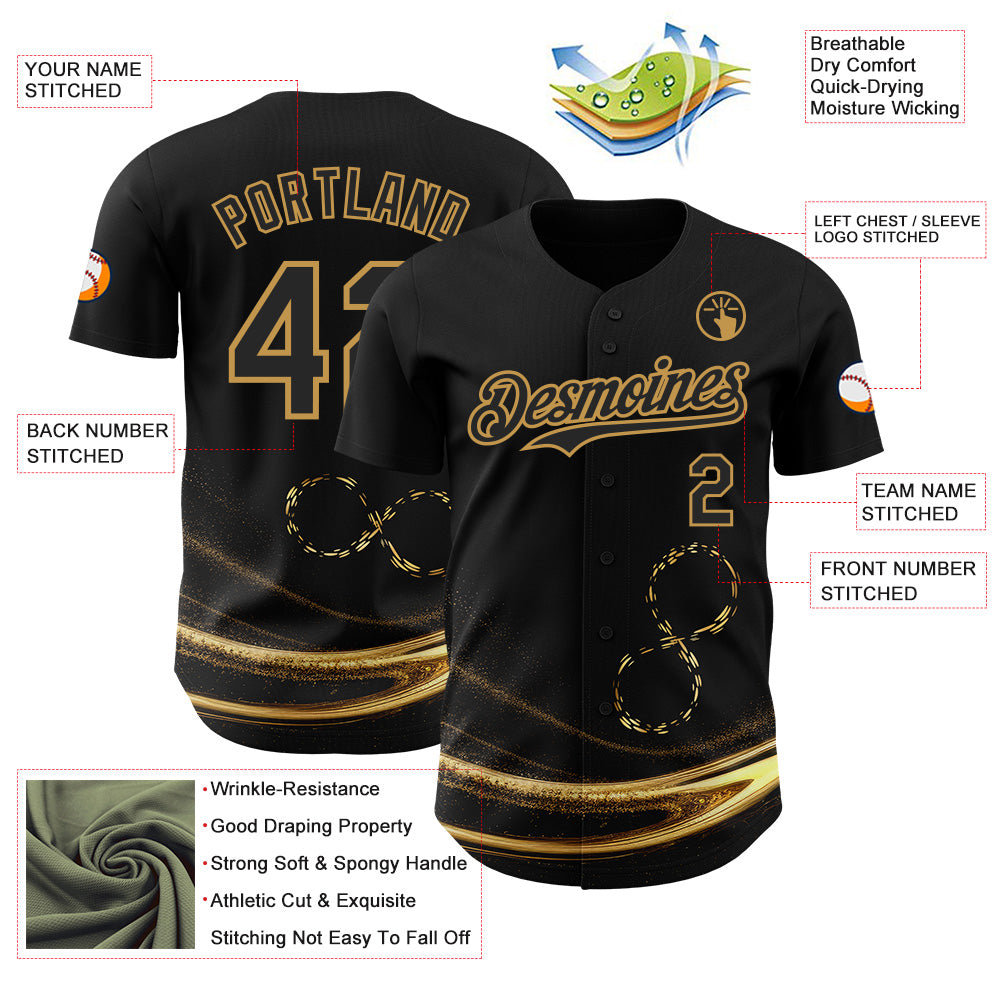 Custom Black-Old Gold Autism Acceptance Gold Infinity Authentic Baseball Jersey