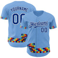 Custom Light Blue Royal-White Autism Awareness Support Puzzle Infinity Authentic Baseball Jersey