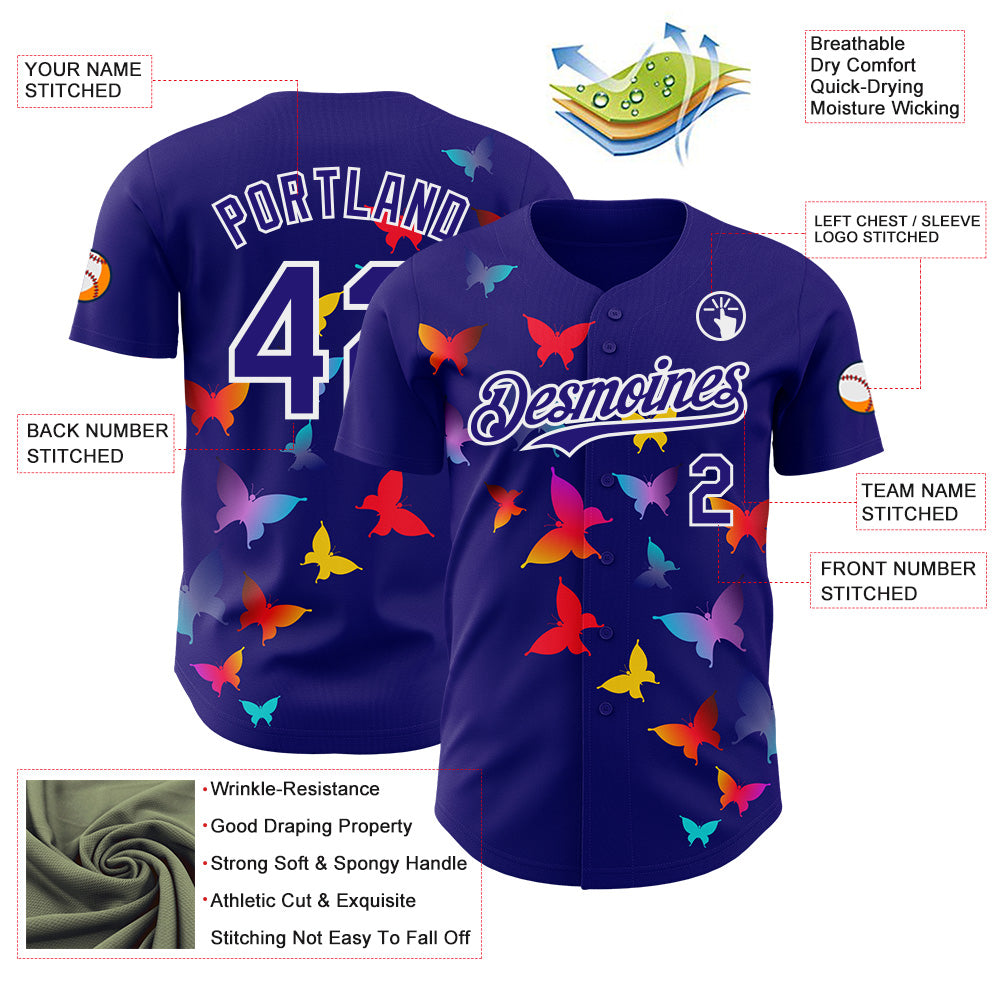 Custom Dark Purple-White Autism Awareness Support Puzzle Infinity Butterfly Authentic Baseball Jersey