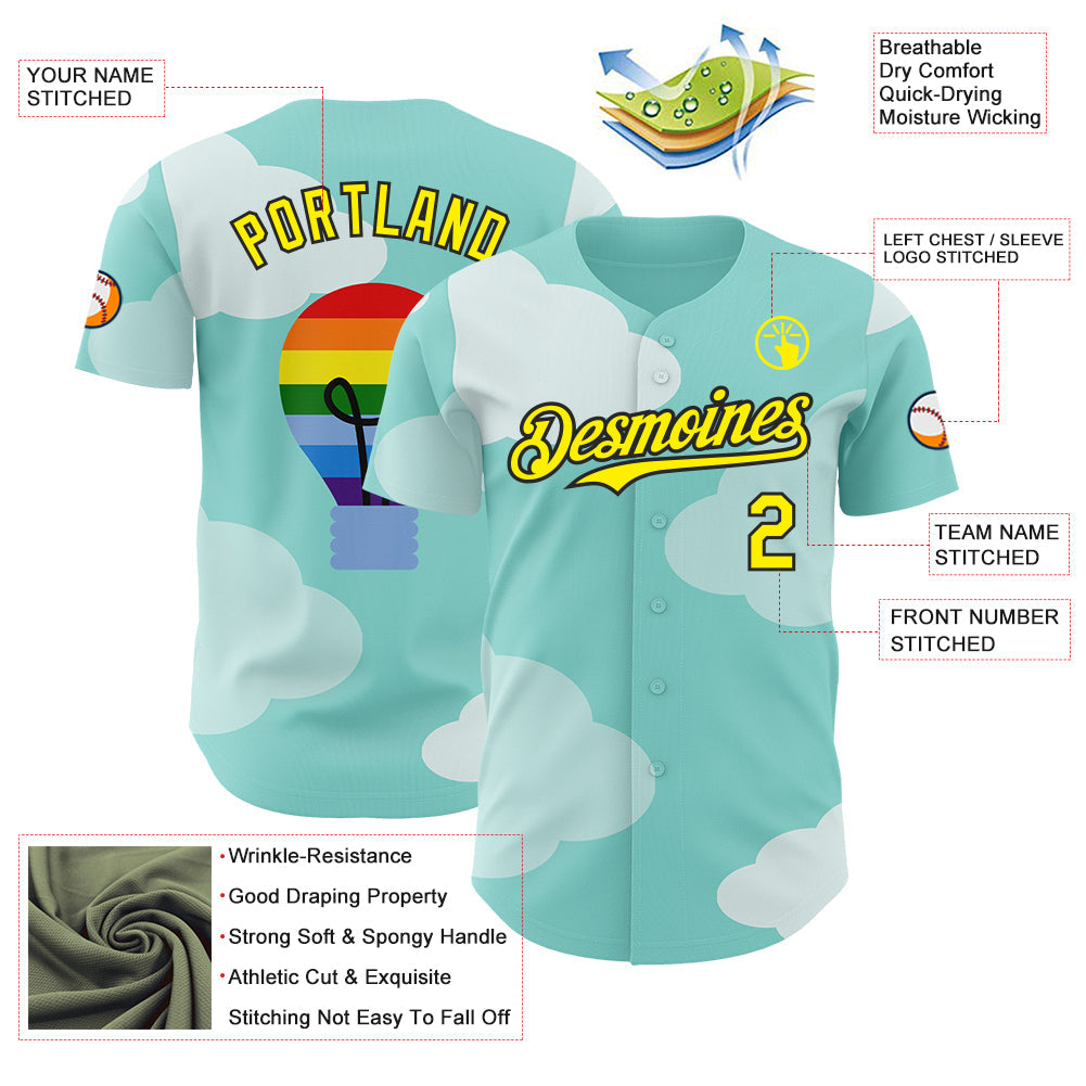 Custom Ice Blue Light Yellow-Black Autism Awareness Support Authentic Baseball Jersey