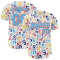 Custom White Sky Blue-Fire Red Autism Acceptance Infinity Handprint Authentic Baseball Jersey