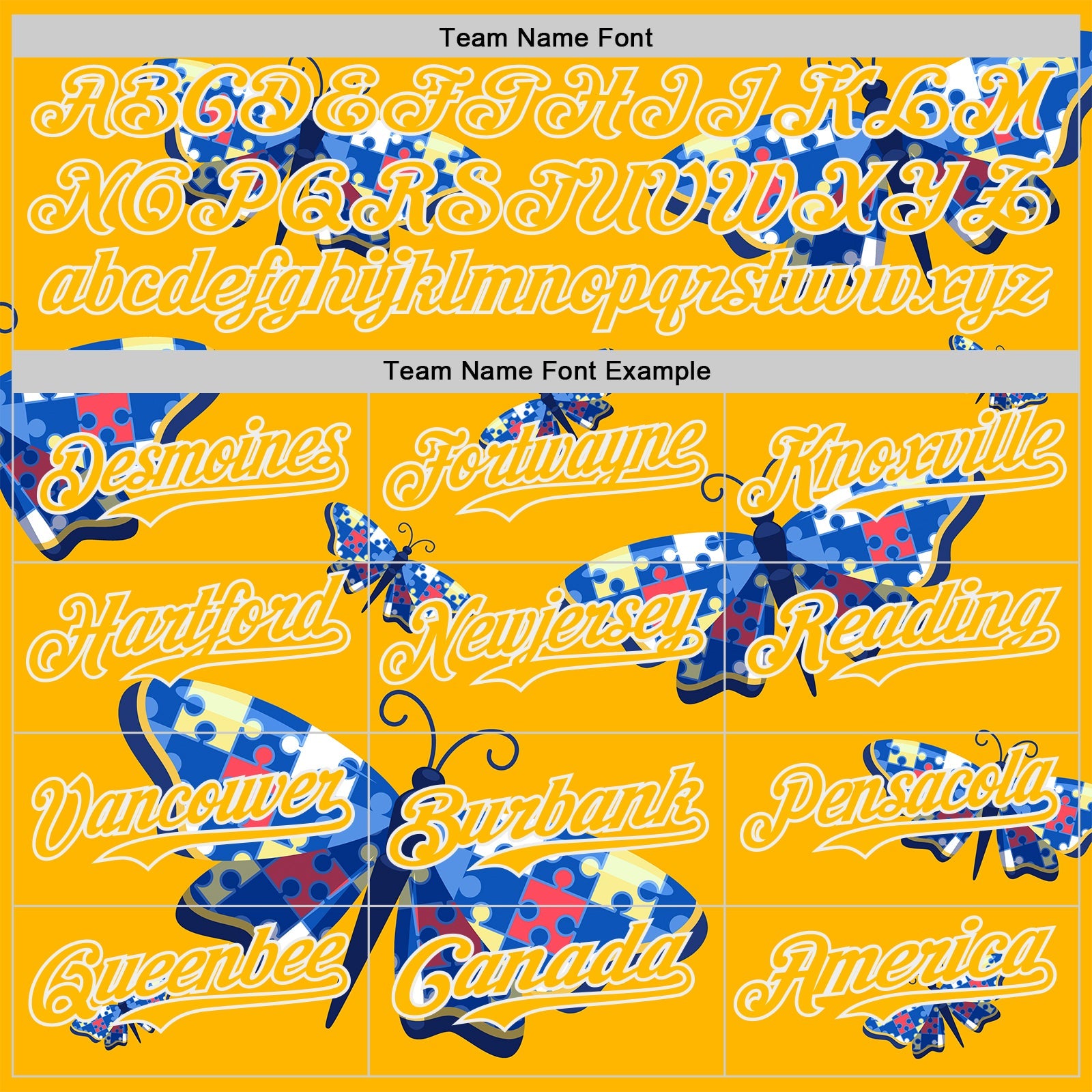 Custom Gold-White Autism Awareness Support Puzzle Infinity Butterfly Authentic Baseball Jersey