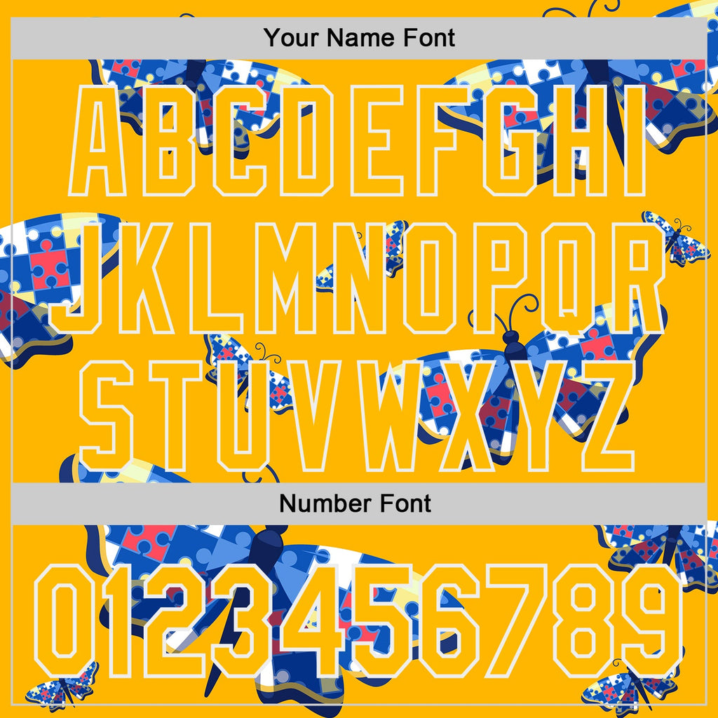 Custom Gold-White Autism Awareness Support Puzzle Infinity Butterfly Authentic Baseball Jersey