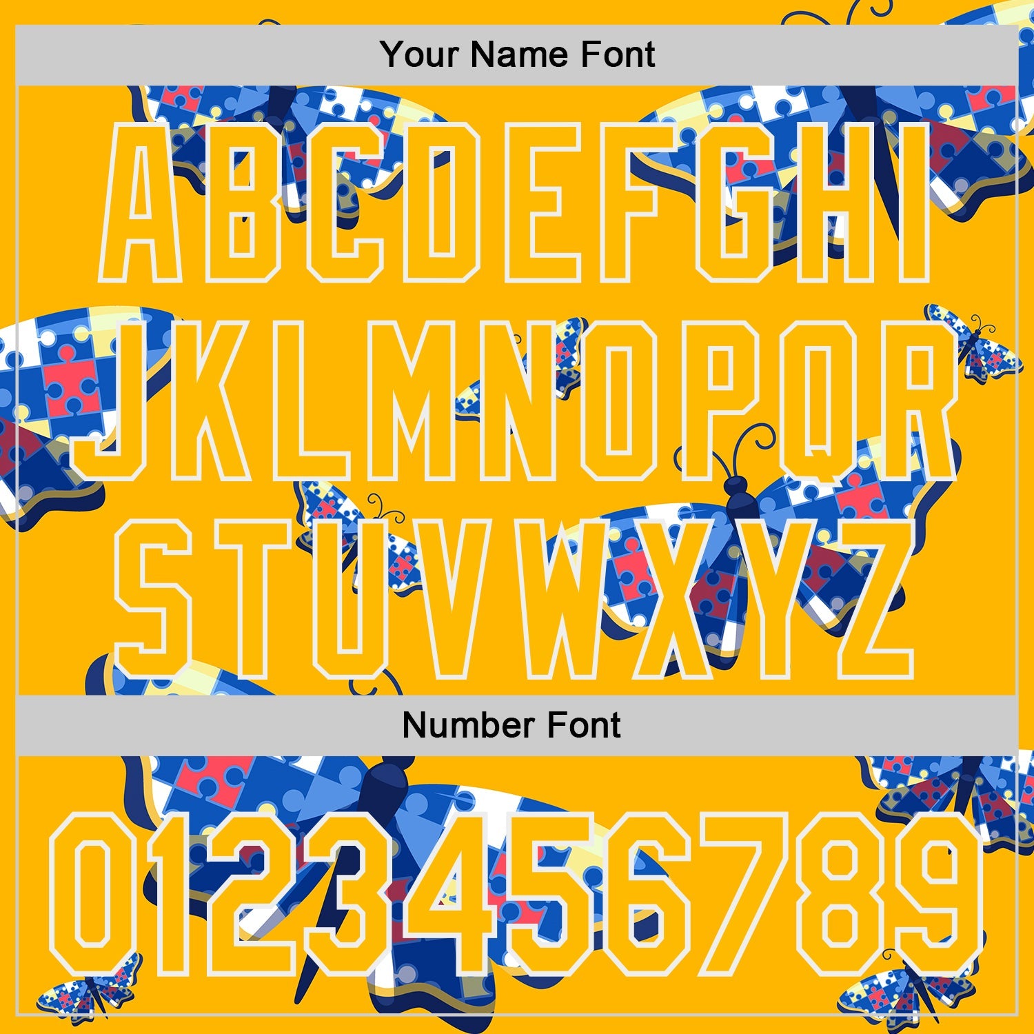 Custom Gold-White Autism Awareness Support Puzzle Infinity Butterfly Authentic Baseball Jersey